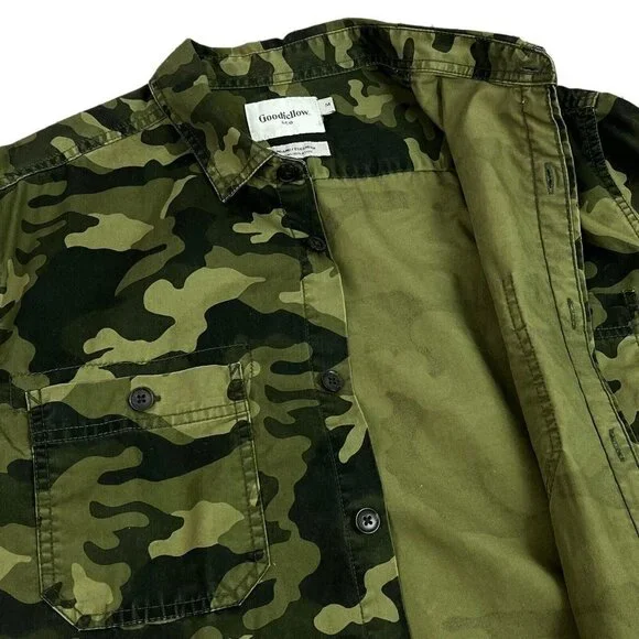 Goodfellow & Co Mens Camouflage Green Shirt Long Sleeve Button Front Medium - Picture 4 of 6